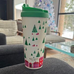 Kate Spade Green Lid Travel Mug with Festive Winter Design